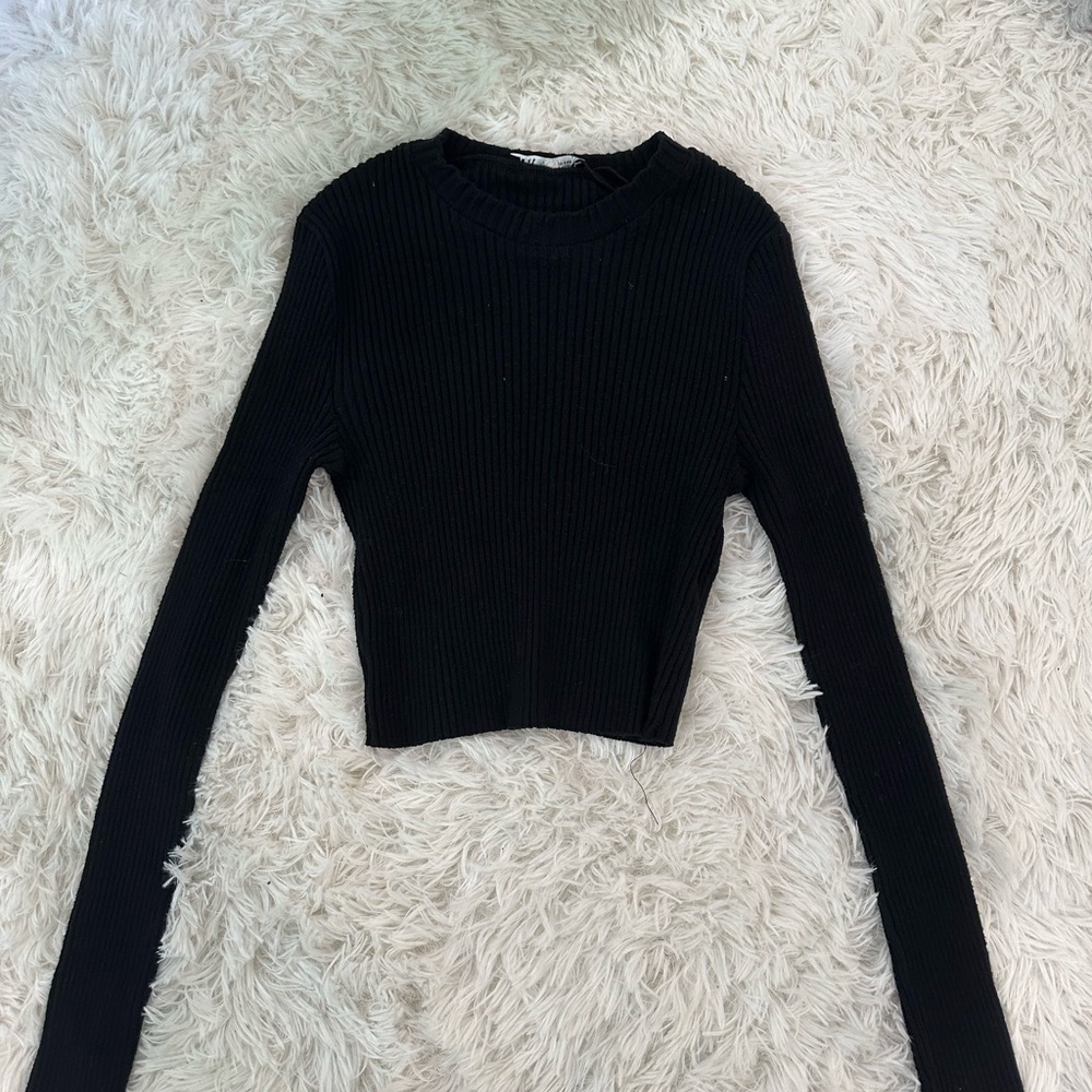 Zara Black Ribbed Long Sleeve Top